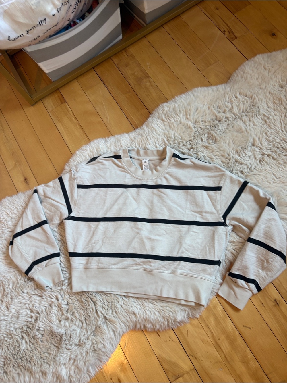 Lululemon Cream and Black Striped Cropped Crewneck, like new!